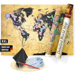 FlYHIGH XXL Weltkarte zum Rubbeln auf Deutsch I 80x57cm I Poster zum aufkratzern I Scratch off Map I Landkarte zum Rubbeln I Karte zum Freirubbeln I Rubbelweltkarte I Welt-Karte zum Freikratzen