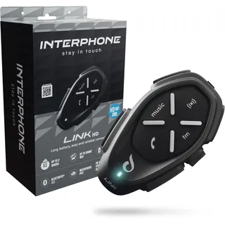 Interphone LINK HD Einzel-Headset – Bluetooth Headset für Motorrad – Motorrad Sprechanlage für 2 Personen bis zu 300 m Reichweite – Bluetooth Freisprecheinrichtung für Motorradhelm für GPS und Anrufe