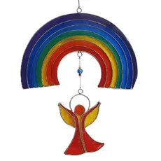 Bild Suncatcher "Engel unter dem Regenbogen" Resin mehrfarbig 16 x 25 cm