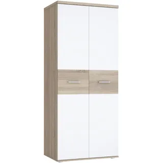 Forte Kleiderschrank 80 x 189 x 53 cm Weiß/Sonoma Eiche