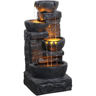 Teamson Home Kaskadenbrunnen 4-stufiger mit warmen LED-Lichtern