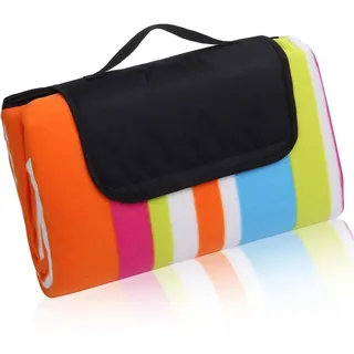 your GEAR Stripe XL Picknickdecke 200x200 Camping Fleece Decke wasserdichte & isolierte Stranddecke