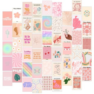 Wanddeko Aesthetic Wand Bilders Poster Set, Bilderwand Set, 50 Stück Fotowand for Zimmer Deko Rosa, Danish Pastel Deko Schlafzimmer Bilder, Coole Sachen für Teenager Mädchen, Aesthetic Cute Room Decor