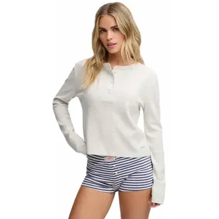 Superdry Athletic Essentials Waffle Button Langarm-oberteil - Oat Beige Marl - L