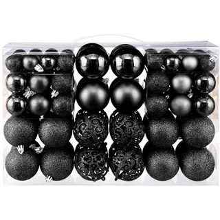 Taeku Weihnachtskugeln Set, 100 Stück Weihnachtsbaumschmuck Kunststoff matt glänzend Christbaumkugeln Christbaumschmuck Anhänger Weihnachtsdeko Ø3-6 cm (Schwarz)