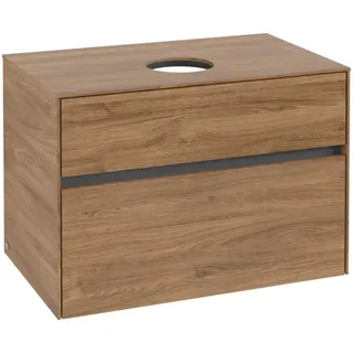 Villeroy & Boch Collaro Waschbeckenunterschrank, wandhängend, 2 Auszüge, Waschbecken mittig, 800x548x500mm, C03700RH, Farbe: Front/Korpus: Kansas Oak, Griff: Graphite
