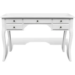vidaXL Französischer Holz-Schreibtisch mit geschwungenen Beinen 5 Schubladen - Weiß