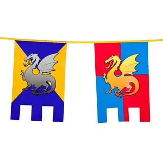 Boland 44000 - Wimpelkette Ritter und Drachen, Länge 6 m, Hängedeko mit Burg und Wappen, Girlande, Dekoration für Mottoparty, Geburtstag oder Karneval