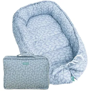 molis&co - Babynest - 100% Baumwolle (Oeko-TEX) - Babynestchen Neugeborene - Ideal als Reisebett, Kuschelnest Geeignet & Cradle Reducer - 90 x 50 cm - Blue Garden