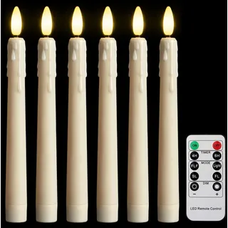 FREEPOWER 6er LED Stabkerzen mit Fernbedienung Timer Flackern Batteriebetrieben Flammenlose Tafelkerzen Warmweiß Dimmbar, Kunststoff, Outdoor Wasserdicht, 2x21cm