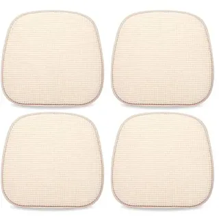 TANYOO 4er Set Stuhlkissen 40x38 cm Sitzkissen Stuhl mit Kariertem Samtbezug Rutschfestes Waschbares Sitzauflage für Stühle im Büro Outdoor Indoor Garten 15 x 16 Inches (Beige)