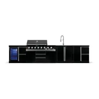GORILLER® BLACKBACK L2 Outdoor-Küche, XXL-Gasgrill mit Kühlschrank, Waschbecken, Extra-Arbeitsfläche und Stauraum, Edelstahl, Schwarz - Schwarz
