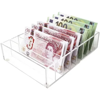 Geldorganizer für Bargeld, 8-Fach Transparent Acryl-Geldschublade, Geldbox, Geldhalter für Scheine