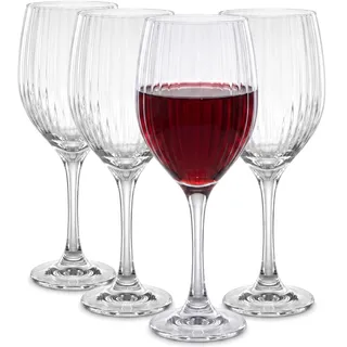 Glasmark KROSNO 1992 Weingläser 4er Set 365 ml | Elegante Rotweingläser & Weißweingläser Geriffelt mit Stiel