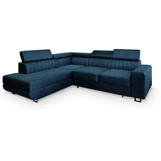 Masseno Ecksofa Nola L-S Blau Velours-Stoff mit Schlaffunktion , Metall , L-Form,L-Form , 253x190 cm , Wohnzimmer, Sofas & Couches, Wohnlandschaften, Ecksofas