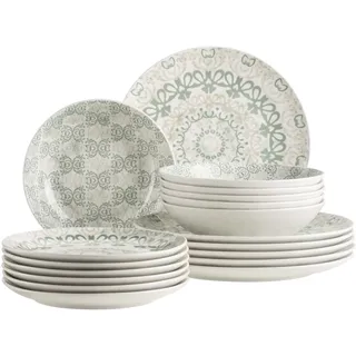 MÄSER Ornea Geschirrset 18-teilig – Elegantes Porzellan-Teller Set für 6 Personen, Porzellan, Blau (Grün)