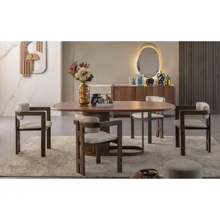 Modernes Esszimmer Set 4x Stühle Kommode Spiegel Möbel JVmoebel - Braun