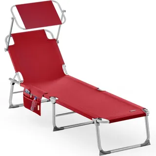 CASARIA Sonnenliege Klappbar mit Sonnendach Rot - Rot