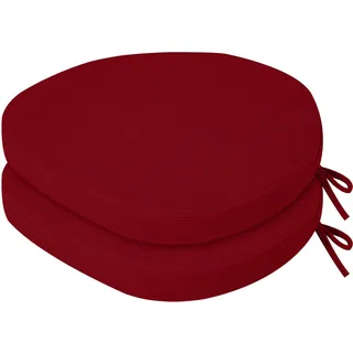 PRIMEPATIO Sitzkissen Stuhl Indoor, Hochdichter Schaumstoff-Stuhlauflage für Küchenstuhl, Esszimmerstuhl und Outdoor Gartenstuhl mit Bändern und Waschbar Bezug, Stuhlkissen 50x50x5cm 2er-Set, Rot