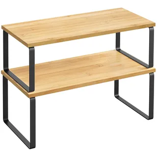 SONGMICS Gewürzregal, 2er Set Küchen-Organizer, Küchenregal, Schrank-Organizer Küche, erweiterbar, kleines Regal, stapelbar, Metall und Holzwerkstoff, tintenschwarz-naturbeige KCS200B01