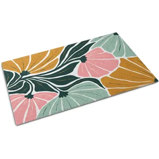 Fußmatte für die Tür – Unterlage zur Aufnahme von Schmutz – Rutschfeste Fußmatte für Innen- und Außenbereich – 150 x 100 cm – Geometrische Blumenmuster - Grün