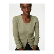 Womens M&S Collection Sparkly V-Neck Button Front Cardigan - Faded Khaki, Faded Khaki - S