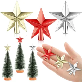 6cm Weihnachtsstern, Mini Weihnachtsbaum-Topper, kleine Weihnachtsbaumspitze Mini Sterne zur Dekoration des kleinen Weihnachtsbaums (6cm, Lack: Rotgold Silber)