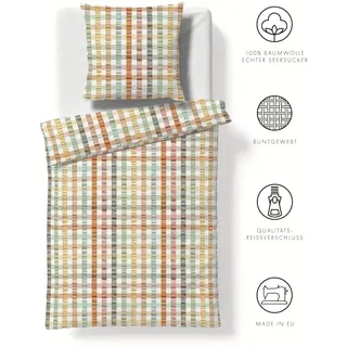 Bettwäsche FLEURESSE "Rio", bunt, B/L: 155cm x 200cm, Seersucker, B/L: 80cm x 80cm, Seersucker, Obermaterial: 100% Baumwolle, Bettwäsche, Bettwäsche, Bestickter Seersucker 100% Baumwolle, bügelfrei, atmungsaktiv