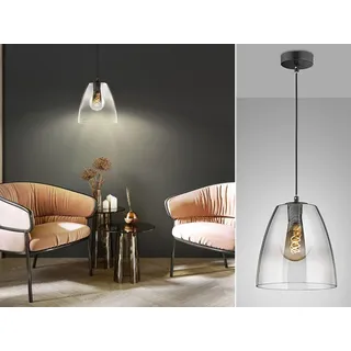 meineWunschleuchte LED Pendelleuchte einflammig dimmbar Schwarz Rauchglas Ø 25cm - Esstischlampe - Schwarz