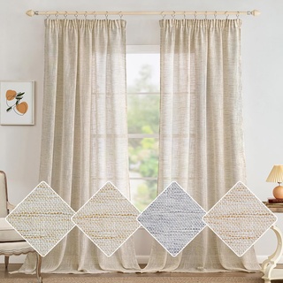 MIULEE Leinen Gardinen Vorhänge mit Kräuselband Wohnzimmer Gardine Vorhang Leinenoptik kräuselband Modern Voile Schienensystem Schlafzimmer 2er Set Bräunlich Weiß 140x260 cm