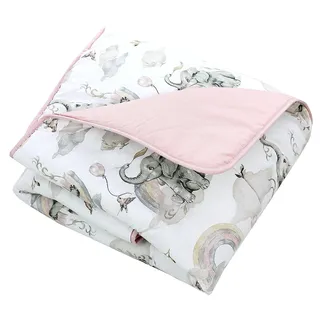 TupTam Krabbeldecke für Baby 120x120 cm - Gepolsterte Spieldecke Baby Baumwolle, XXL, OEKO-TEX, Weich & Hautfreundlich, Farbe: Elefanten Regenbogen Grau Puderrosa
