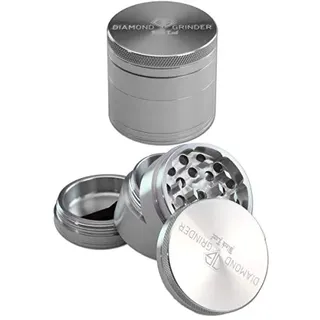Black Leaf Aluminium-Grinder Diamond groß 4-teilig Ø 50 mm | hochwertiger Aluminium Crusher mit Pollenkammer | Premium Grinder Silber | inkl. Schaber