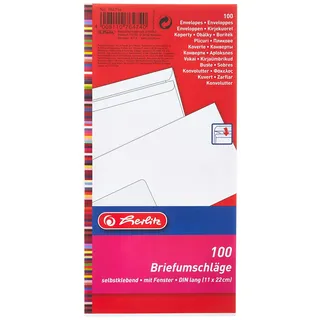 Herlitz DIN Lang 110 x 220 mm 100 g/m2 Weiß 100 St. mit Fenster selbstklebend