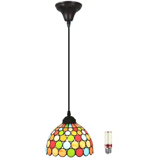 Uziqueif Tiffany Pendelleuchte, Bunt glas Hängelampe 8 zoll Deckenlampe Flur Hängend Lampen für küche Wohnzimmer Schlafzimmer, Höhenverstellbar