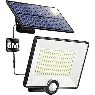 Pxwaxpy 204 LED Solarlampen für Außen, Solarleuchte mit Bewegungsmelder, 3 Modi Solar Strahler Aussenleuchte 120°Beleuchtungswinkel, Solar Wandleuchte für Garten mit 5m Kabel-1 Stück