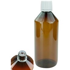 mikken 1 Dosierflasche 500 ml mit Ausgiesser für Öl, Sirup, Saucen aus braunem Kunststoff + 1 Etikett