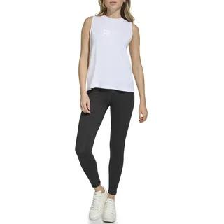 DKNY Women's Satin Logo Tank, White, X-Small