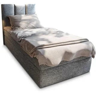 Masseno Boxbett Meril 90 90x200 cm mit Matratze und Topper - Hellgrau , Holz , H2 + H3 , 90x200 cm , Schlafzimmer, Betten, Boxspringbetten