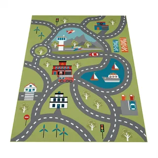 Paco Home Kinder-Teppich Für Kinderzimmer, Spiel-Teppich Mit Straßen-Motiv, In Grün, 140x200 cm