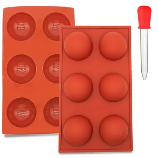 AYWFEY 2er Pack Große 6-Kavitäten-Halbkugel-Silikonform, 6-Loch-Backformen für Heißschokoladen-Kakaokuchen Candy Jelly Dome Mousse Pudding Cupcake Handgemachte Seifenherstellung