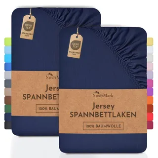 NatureMark 2er Pack Kinder Jersey Spannbettlaken, Spannbetttuch 100% Baumwolle in vielen Größen und Farben MARKENQUALITÄT ÖKOTEX Standard 100 | 70x140 cm - Navy blau