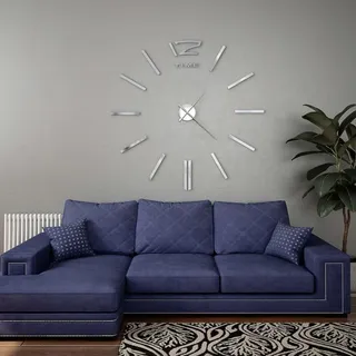 The Living Store 3D-Wanduhr Modernes Design 100 cm XXL Silbern - Silber