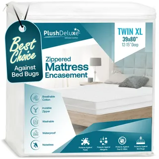 PlushDeluxe Matratzenüberzug mit Reißverschluss, wasserdicht, Bettwanzen- und Staubmilbensicherer 6-seitiger Schutzbezug, (passend für 9-12 Zoll H) Twin XL