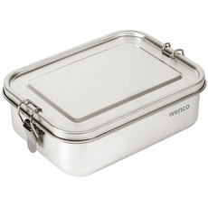 wenco Premium Lunchbox aus Edelstahl, Mit 2 Fächern, Brotdose mit 850 Ml Fassungsvermögen (1 Netto-Inhalt), Wasserdicht, Spülmaschinengeeignet, inkl. Ersatz-Silikonring, 18,5 x 14 x 5,5 cm, Silber