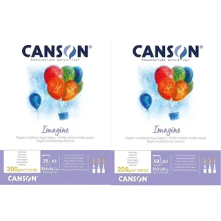 Canson 200005969 Imagine Mix-Media Papier, A1, rein weiß & 200006007 Imagine Mix-Media Papier, A3, rein weiß