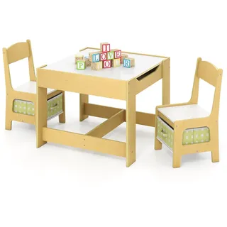 Fantask Kindersitzgruppe 3tlg. mit Stauraum 2 Stühle Holz 3 in 1 gelb/grün