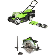 Greenworks Akku-Rasenmäher G24X2LM41K2x + Akku- u. Bohrschrauber GD24CS