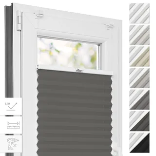 Estika Thermo Plissee ohne Bohren - 45 x 80 cm - Farbe: Anthrazit - Fensterrollos für innen, Plissee Verdunklung, Plissee Blickdicht, Rollos für Fenster ohne Bohren