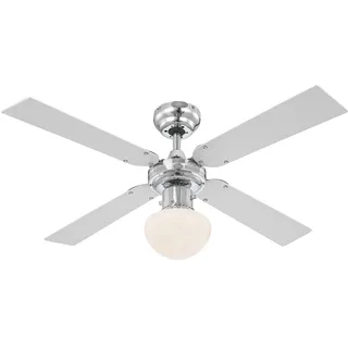 GLOBO Champion 105 cm Deckenventilator silber/weiß/chrom mit Licht & Zugschalter 0330