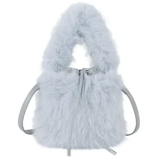MEGAUK Damen Herbst Winter Beuteltasche Bucket Bag Kunstpelz Handtasche Flauschig Umhängetasche Plüsch Schultertasche mit Kordelzug für Mädchen (Blau)
